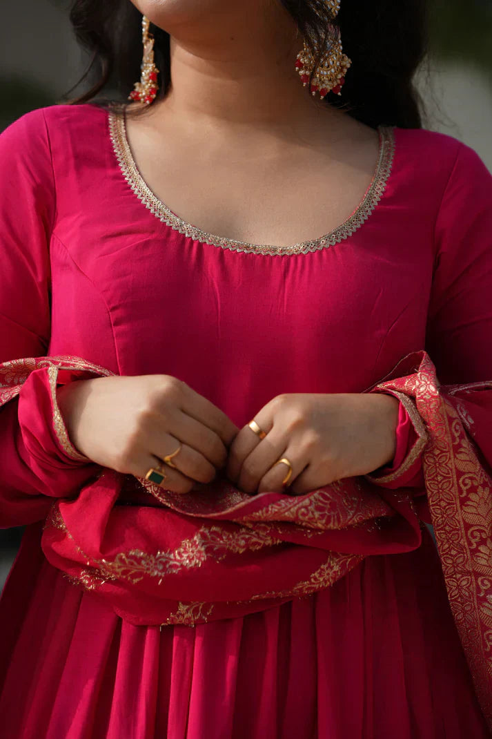 WEDDING SPECIAL MICROCRAPE GOWN WITH JAQUARD DUPATTAPFAB1111)