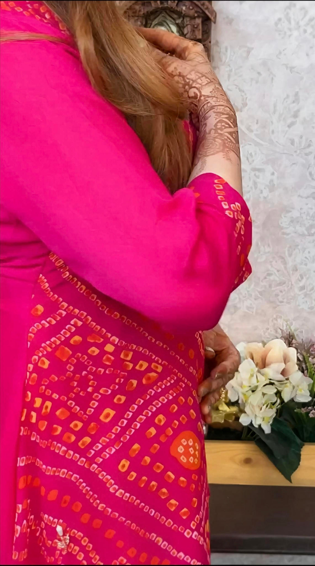 Export Pure Chinnon Silk Long Gown With Bhandej Heavy Hand Work Double Layer (RD027)