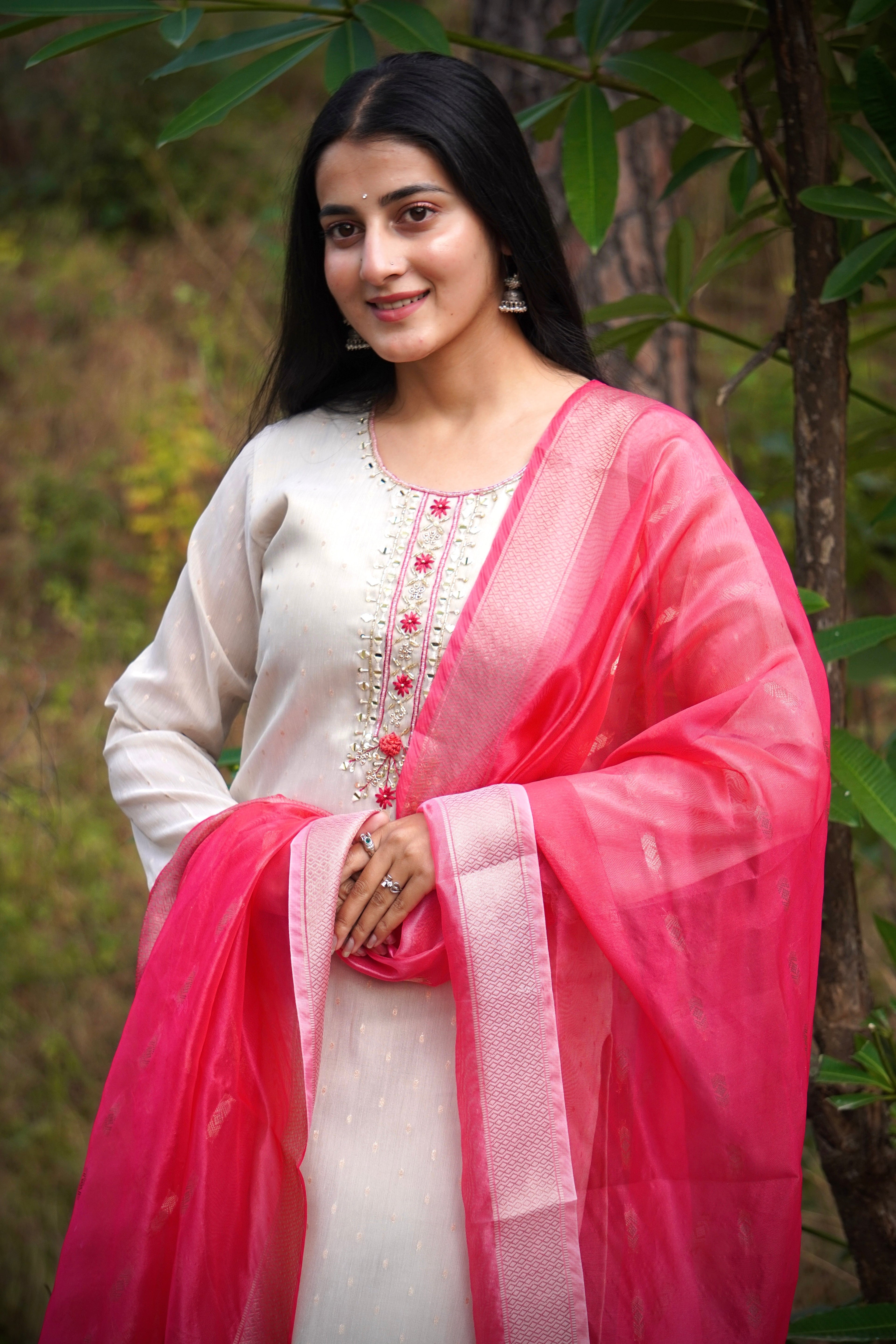 Premium Tissue Shimmer Suit Set Which is Beautifully Decorated With Hand Khatli Work And Original Mirror Work With Butti Pattern(PFAB151)