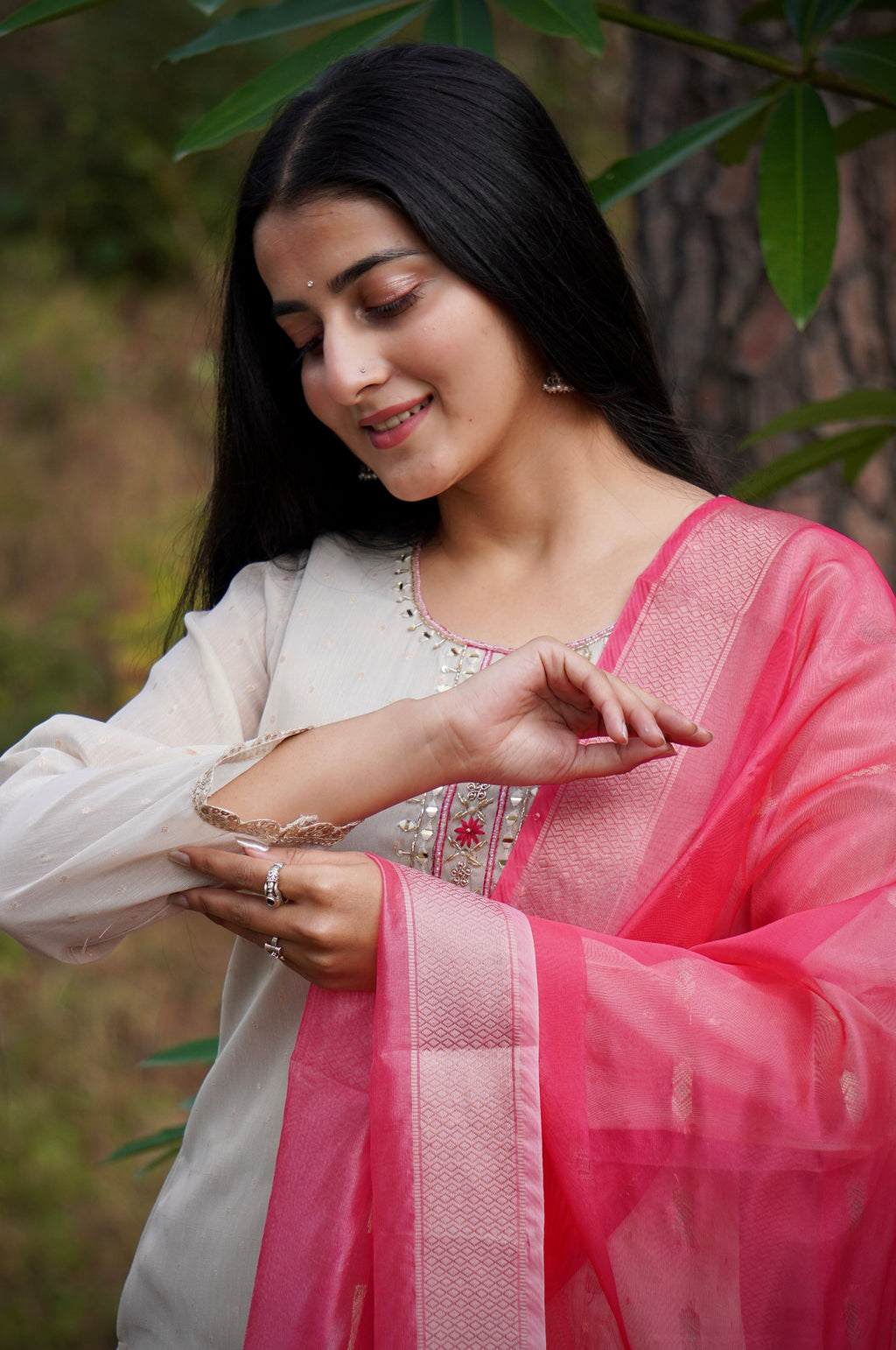 Premium Tissue Shimmer Suit Set Which is Beautifully Decorated With Hand Khatli Work And Original Mirror Work With Butti Pattern(PFAB151)