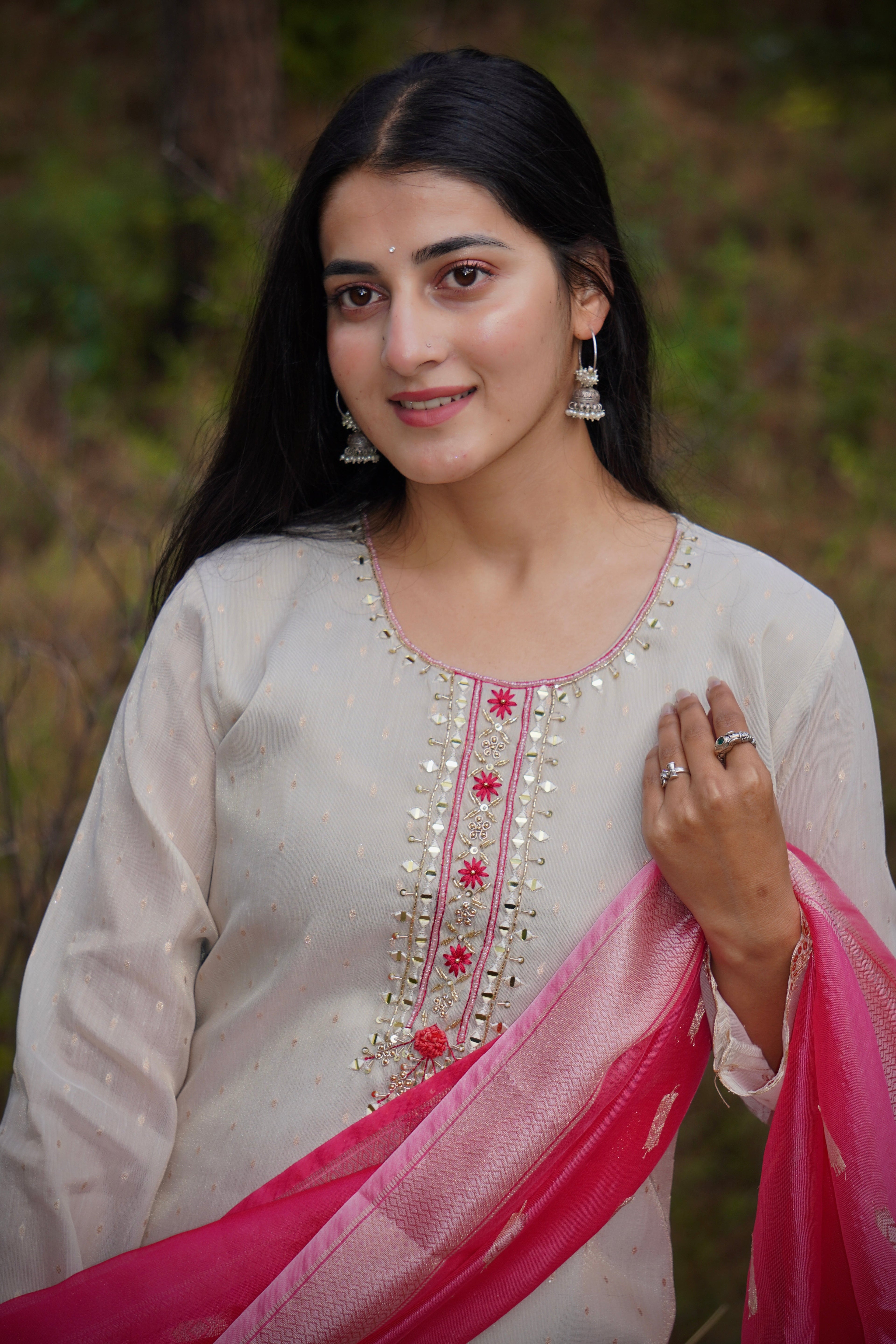 Premium Tissue Shimmer Suit Set Which is Beautifully Decorated With Hand Khatli Work And Original Mirror Work With Butti Pattern(PFAB151)