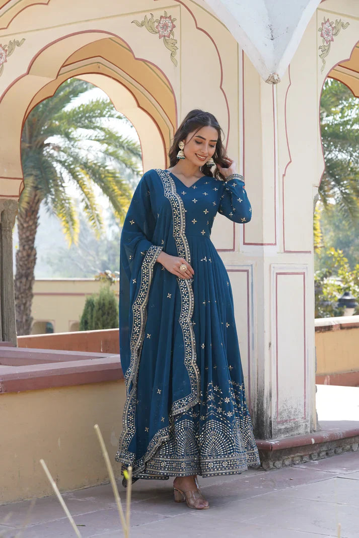 BEAUTIFUL STYLISH DESIGNER GOWN WITH DUPATTA SET PFAB133) (01)