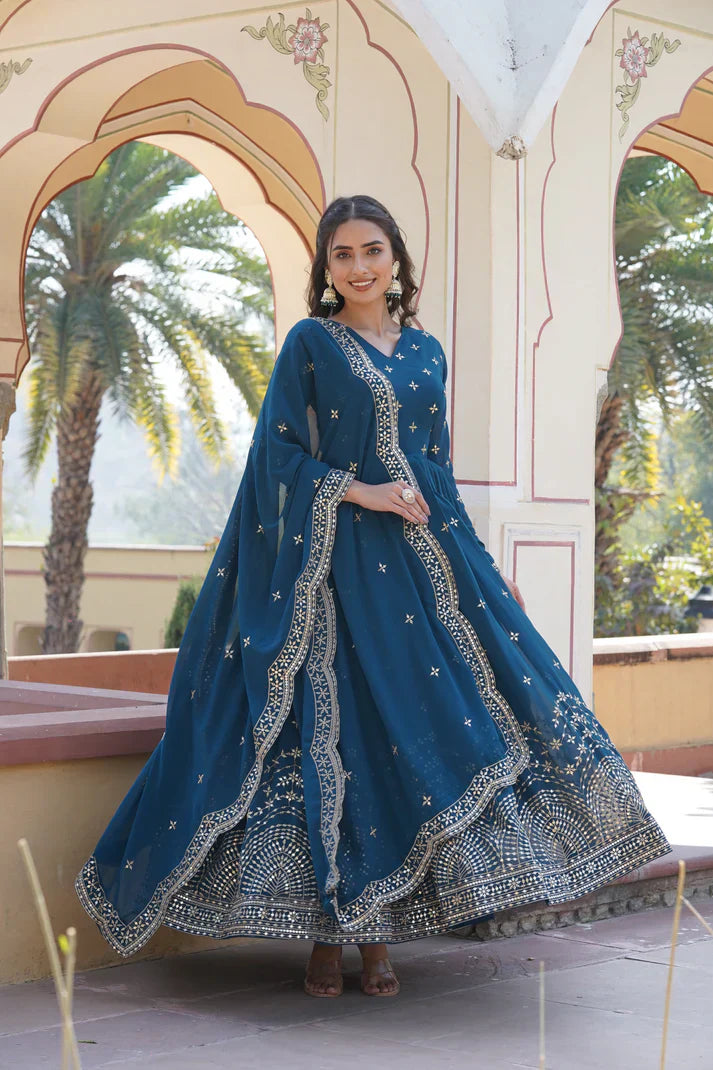 BEAUTIFUL STYLISH DESIGNER GOWN WITH DUPATTA SET PFAB133) (01)