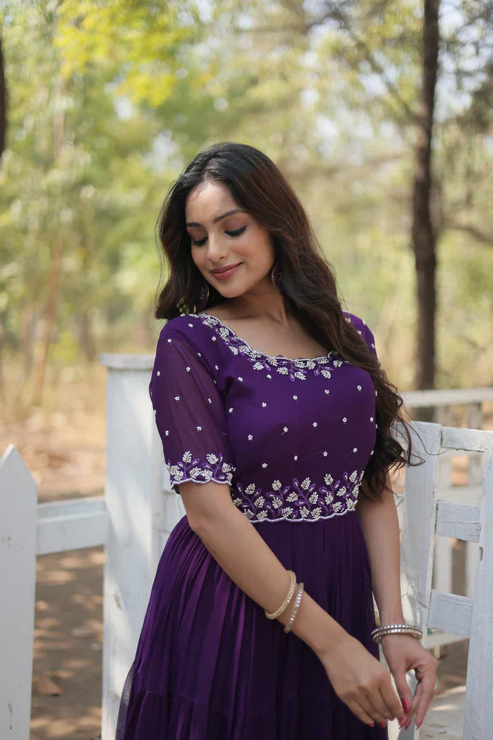 FESTIVAL SPECIAL BEADS EMBROIDERY WORK GOWNPFAB147) (01)