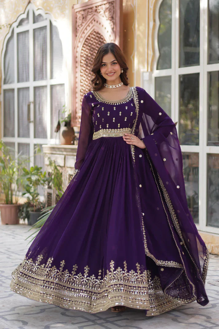 WEDDING SPECIAL FAUX BLOOMING SEQUINS ZARI EMBROIDERED GOWN WITH DUPATTAPFAB1109) (01)