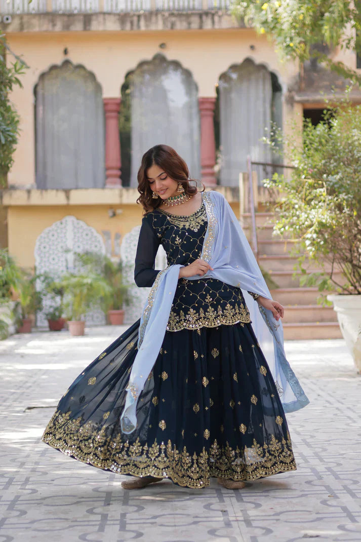 WEDDING SPECIAL FAUX BLOOMING GEORGETTE SEQUINS EMBROIDERED PLAZZO SET WITH DUPATTAPFAB1121)