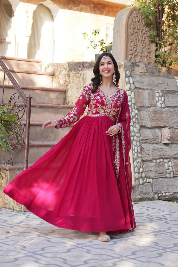 WEDDING SPECIAL FAUX BLOOMING ZARI SEQUINS EMBROIDERED GOWN WITH DUPATTA PFAB1116)