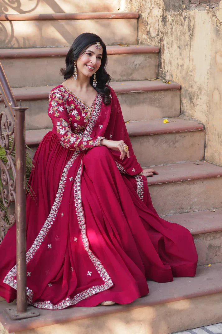 WEDDING SPECIAL FAUX BLOOMING ZARI SEQUINS EMBROIDERED GOWN WITH DUPATTA PFAB1116)