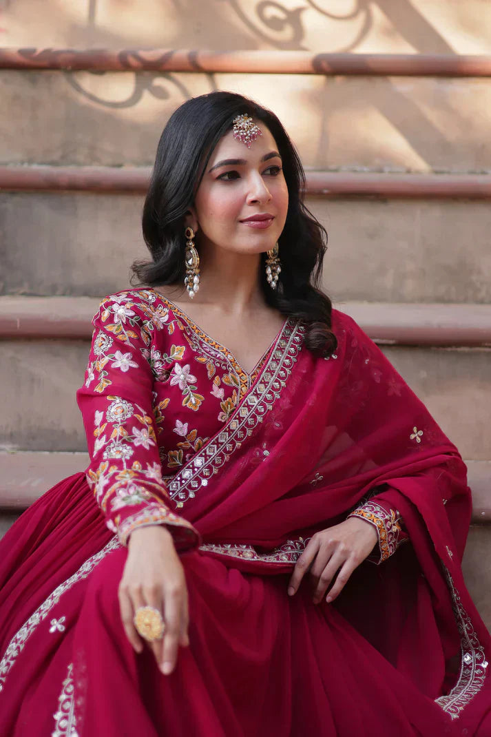 WEDDING SPECIAL FAUX BLOOMING ZARI SEQUINS EMBROIDERED GOWN WITH DUPATTAPFAB105) (01)