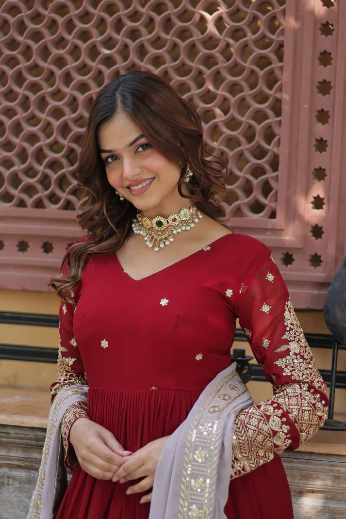 WEDDING SPECIAL FAUX BLOOMING GEORGETTE EMBROIDERED GOWN WITH DUPATTAPFAB1115)