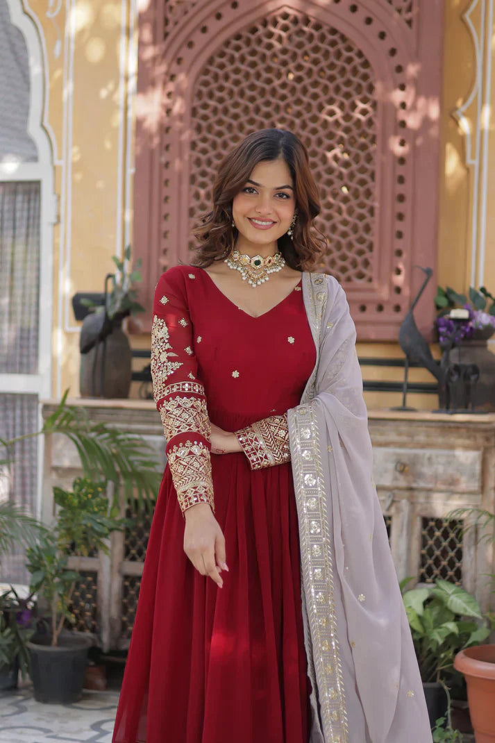 WEDDING SPECIAL FAUX BLOOMING GEORGETTE EMBROIDERED GOWN WITH DUPATTAPFAB107)