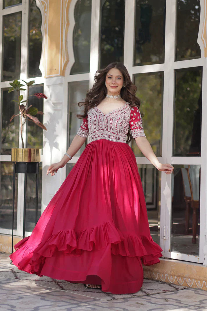 STAR GEORGETTE BEADS EMBROIDARY KURTI WITH LEHENGAPFAB187)