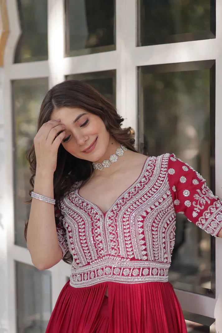 STAR GEORGETTE BEADS EMBROIDARY KURTI WITH LEHENGAPFAB187)