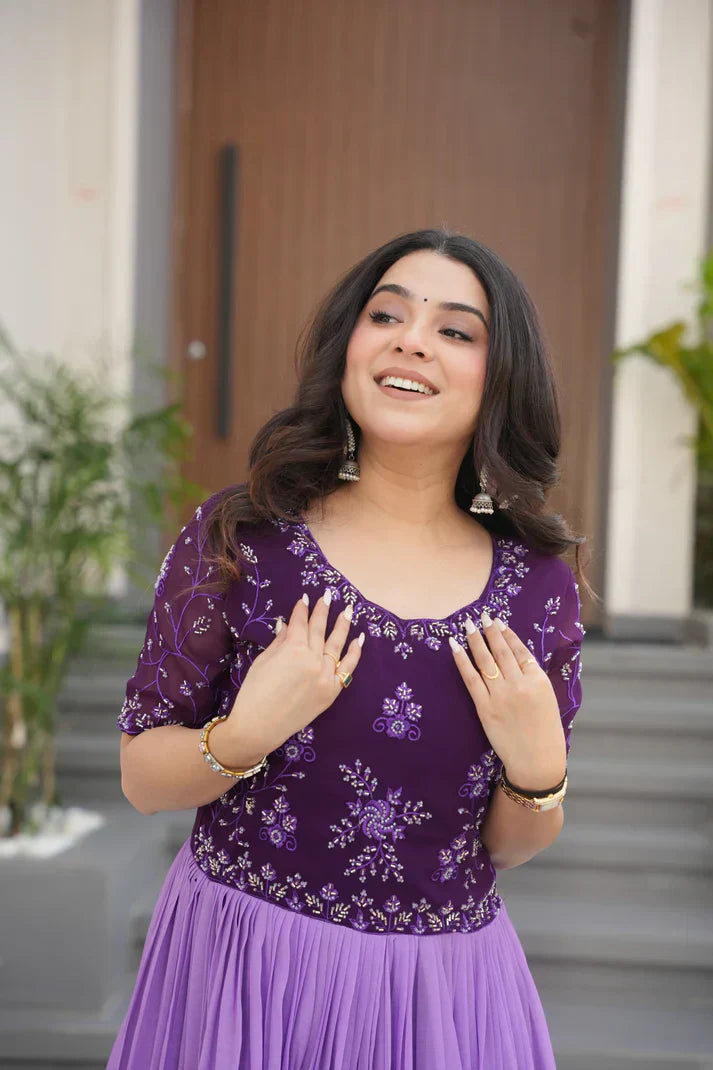 FAUX BLOOMING BEADS EMBROIDERED GOWNPFAB178)