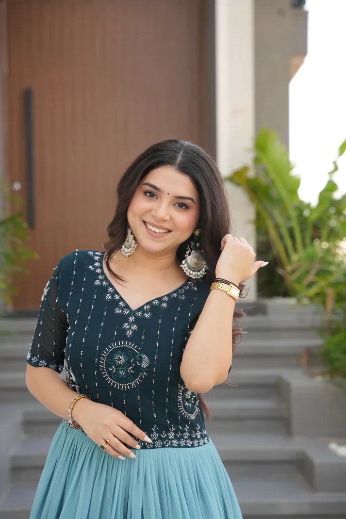 FAUX BLOOMING BEADS EMBROIDERED GOWNPFAB178) (01)