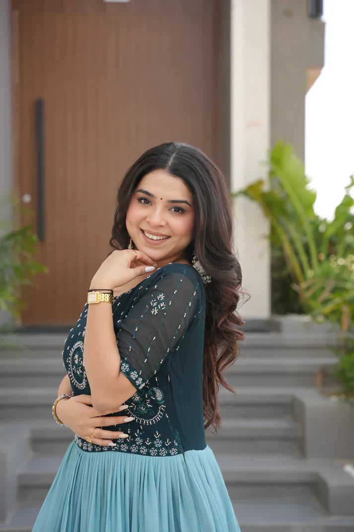 FAUX BLOOMING BEADS EMBROIDERED GOWNPFAB178) (01)