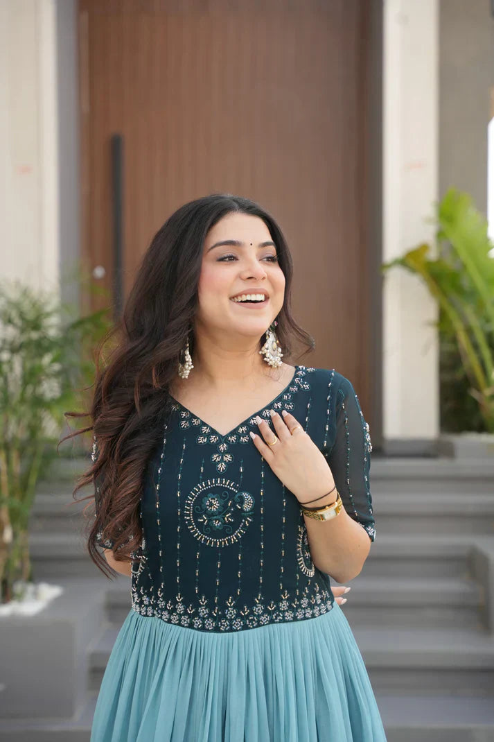 FAUX BLOOMING BEADS EMBROIDERED GOWNPFAB178) (01)