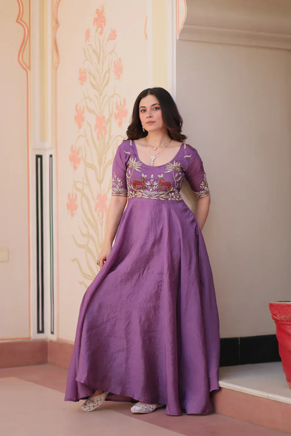 FESTIVAL SPECIAL GOLD CRUSH BEADS EMBROIDERED GOWNPFAB1177)