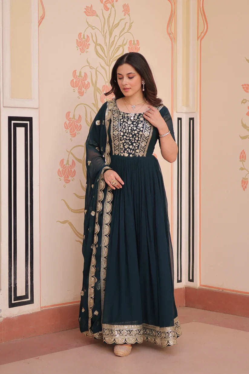 FESTIVE SPECIAL FAUX BLOOMING EMBROIDERED GOWN WITH DUPATTAPFAB1