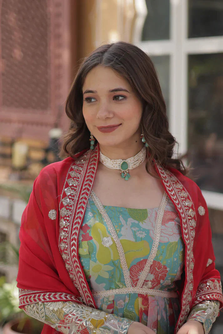 RUSSIAN SILK EMBROIDERED GOWN WITH DUPATTAPFAB192) (01)