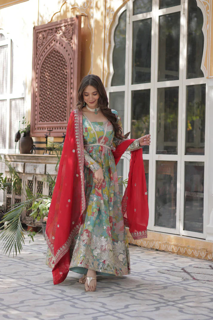 RUSSIAN SILK EMBROIDERED GOWN WITH DUPATTAPFAB192) (01)