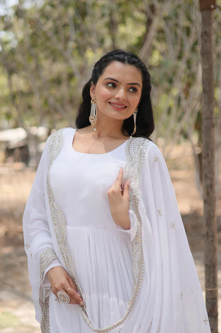 Desirable Women's gown Made With Faux Blooming Fabrics and Designer Embroidered DupattaPFAB116) (03)