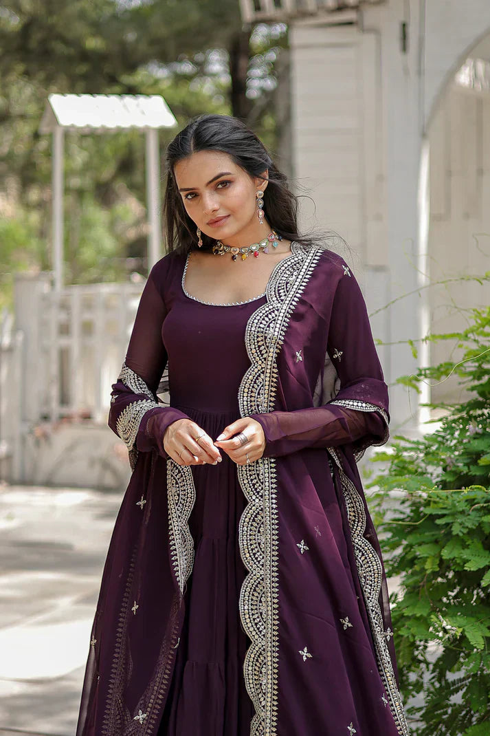 Desirable Women's gown Made With Faux Blooming Fabrics and Designer Embroidered DupattaPFAB116) (04)