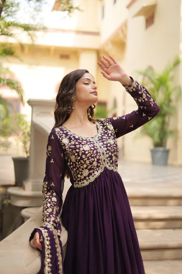 FESTIVAL SPECIAL SEQUINS EMBROIDERES GOWN WITH DUPATTAPFAB113) (01)