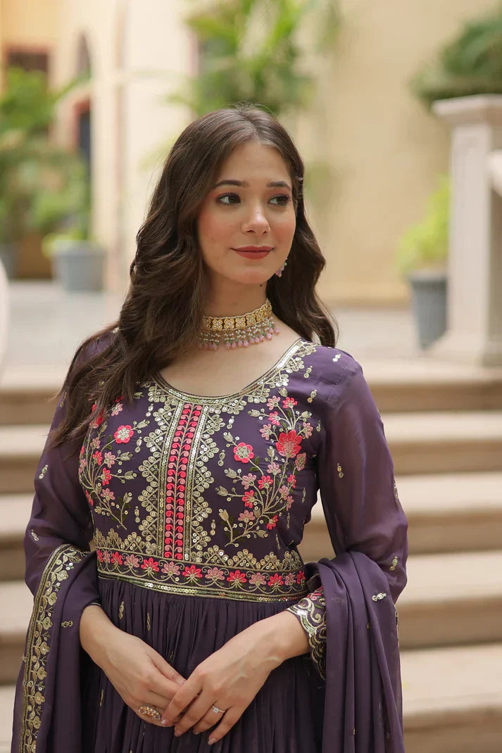 WEDDING SPECIAL FAUX GEORGETTE EMBROIDERED SHARARA WITH DUPATTAPFAB1126)(02)