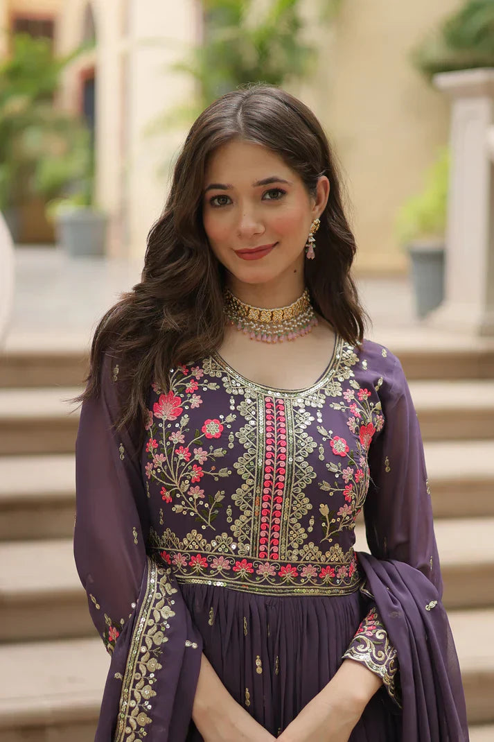 WEDDING SPECIAL FAUX GEORGETTE EMBROIDERED SHARARA WITH DUPATTAPFAB1126)(02)