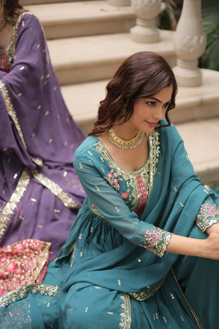 WEDDING SPECIAL FAUX GEORGETTE EMBROIDERED SHARARA WITH DUPATTAPFAB1126)