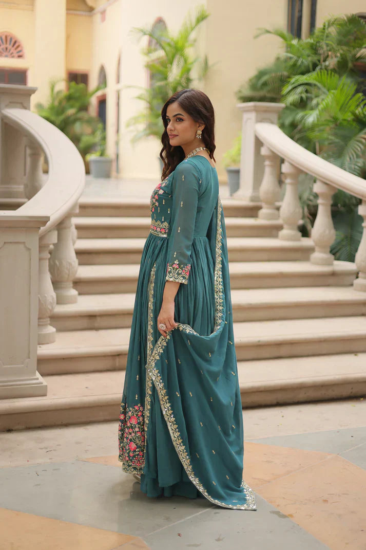 WEDDING SPECIAL FAUX GEORGETTE EMBROIDERED SHARARA WITH DUPATTAPFAB1126)