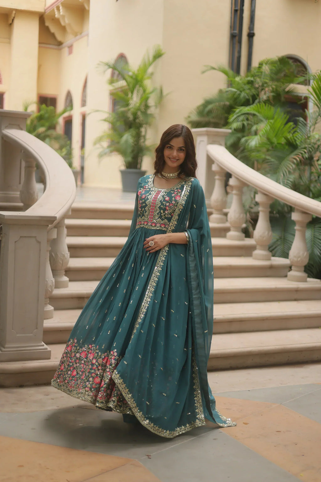 WEDDING SPECIAL FAUX GEORGETTE EMBROIDERED SHARARA WITH DUPATTAPFAB1126)