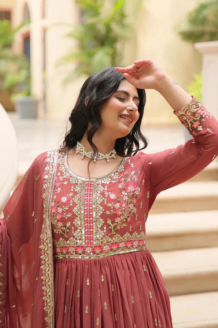 WEDDING SPECIAL FAUX GEORGETTE EMBROIDERED SHARARA WITH DUPATTAPFAB1126)(01)