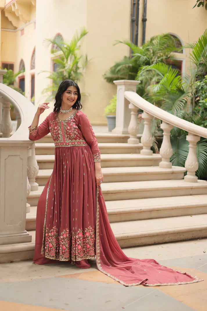 WEDDING SPECIAL FAUX GEORGETTE EMBROIDERED SHARARA WITH DUPATTAPFAB1126)(01)