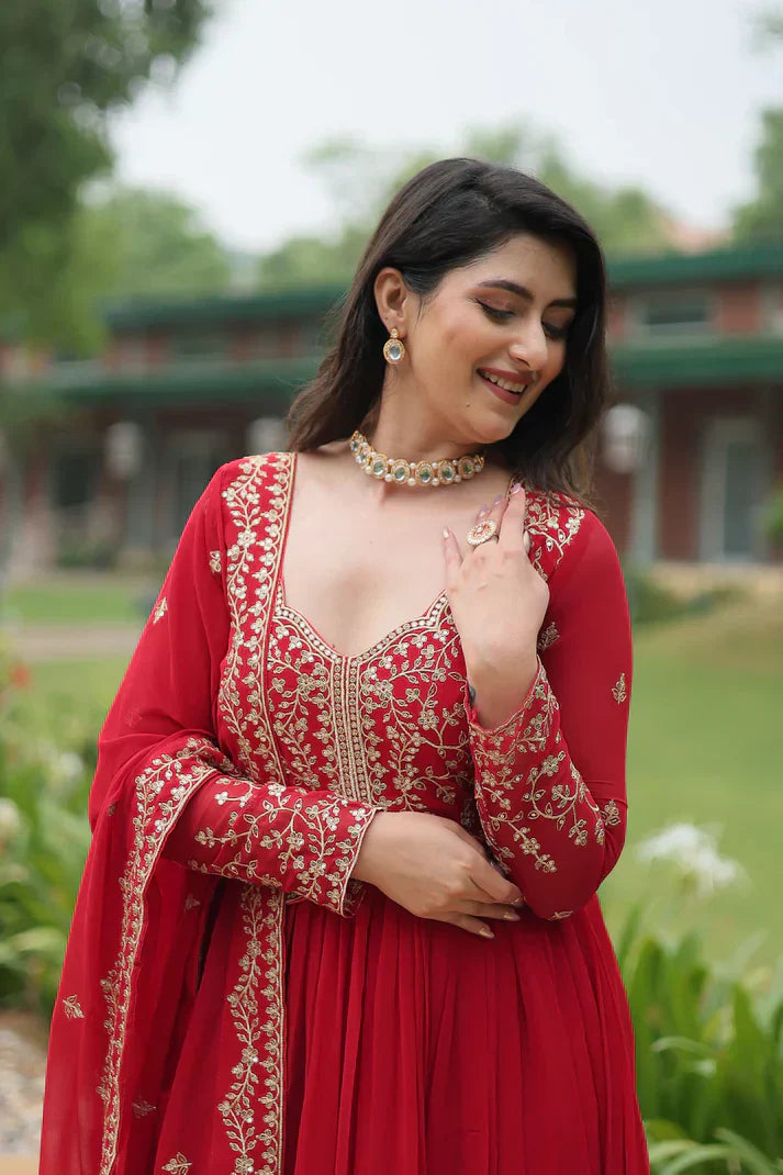 WEDDING SPECIAL FAUX BLOOMING SEQUINS EMBROIDERED GOWN WITH DUPATTAPFAB150) (01)