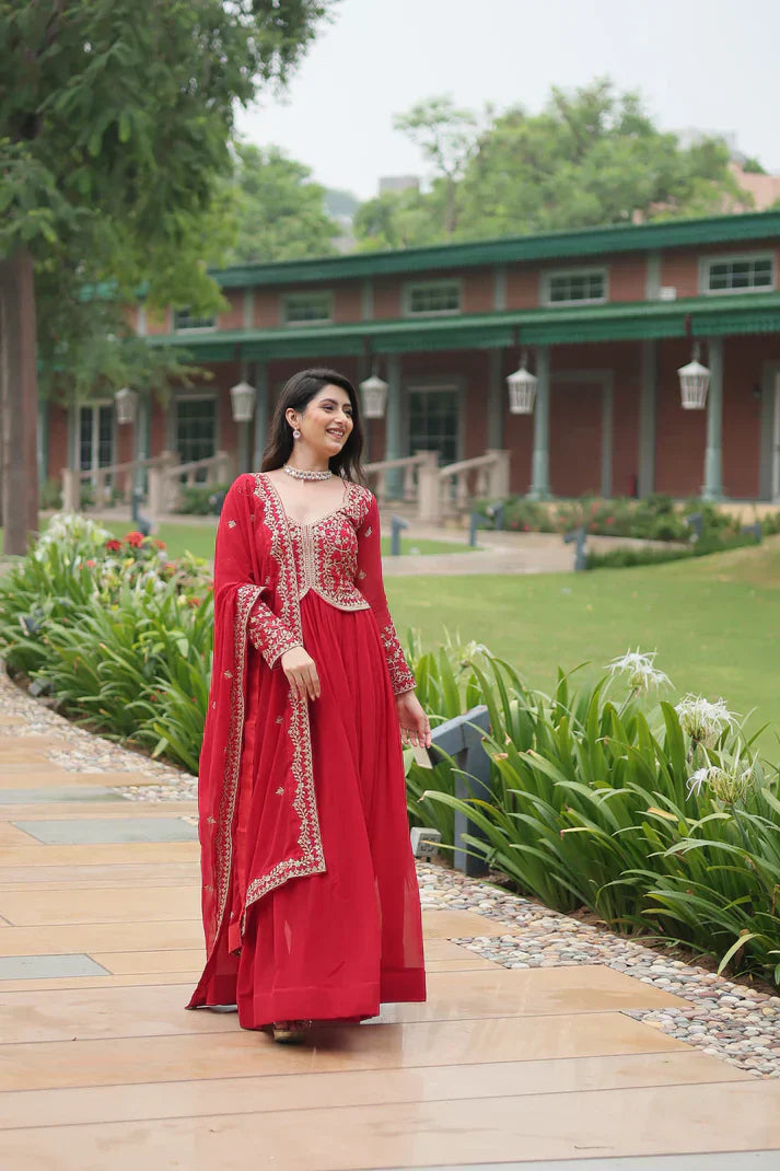 WEDDING SPECIAL FAUX BLOOMING SEQUINS EMBROIDERED GOWN WITH DUPATTAPFAB150) (01)