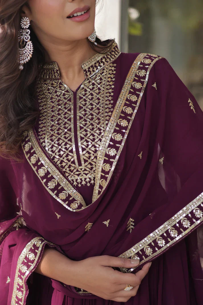 WEDDING SPECIAL BLOOMING GEORGETTE SEQUINS EMBROIDERED GOWN WITH DUPATTAPFAB151) (01)