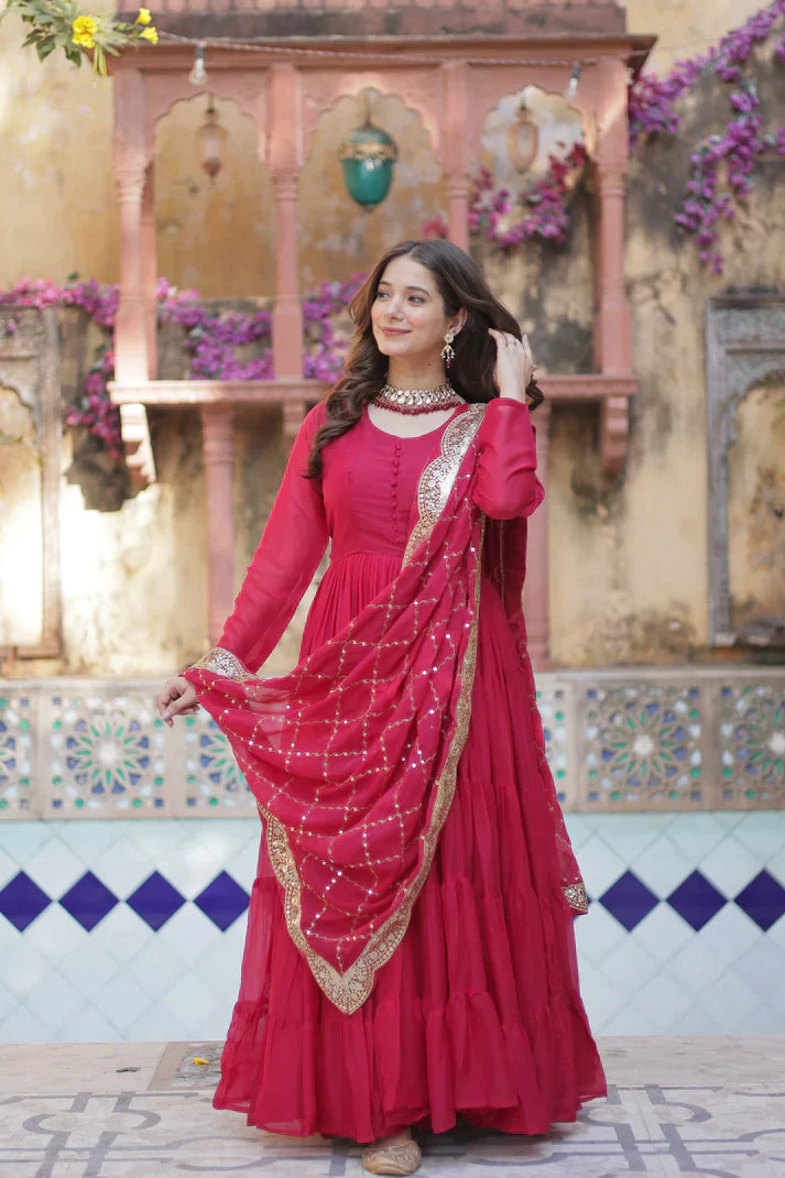 WEDDING SPECOAL STAR GEORGETTE GOWN WITH DUPATTAPFAB154)