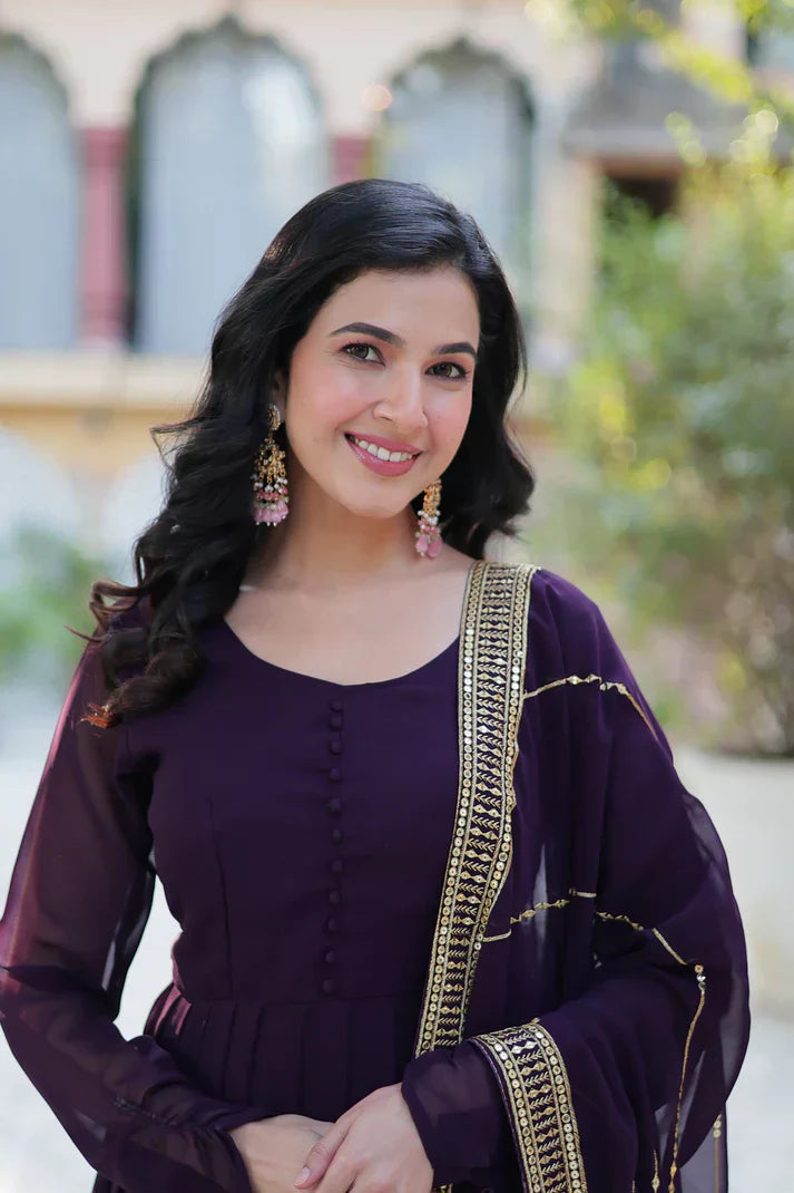 WEDDING SPECIAL FAUX BLOOMING GEORGETTE SEQUINS EMBROIDERD GOWN WITH DUPATTAPFAB157)