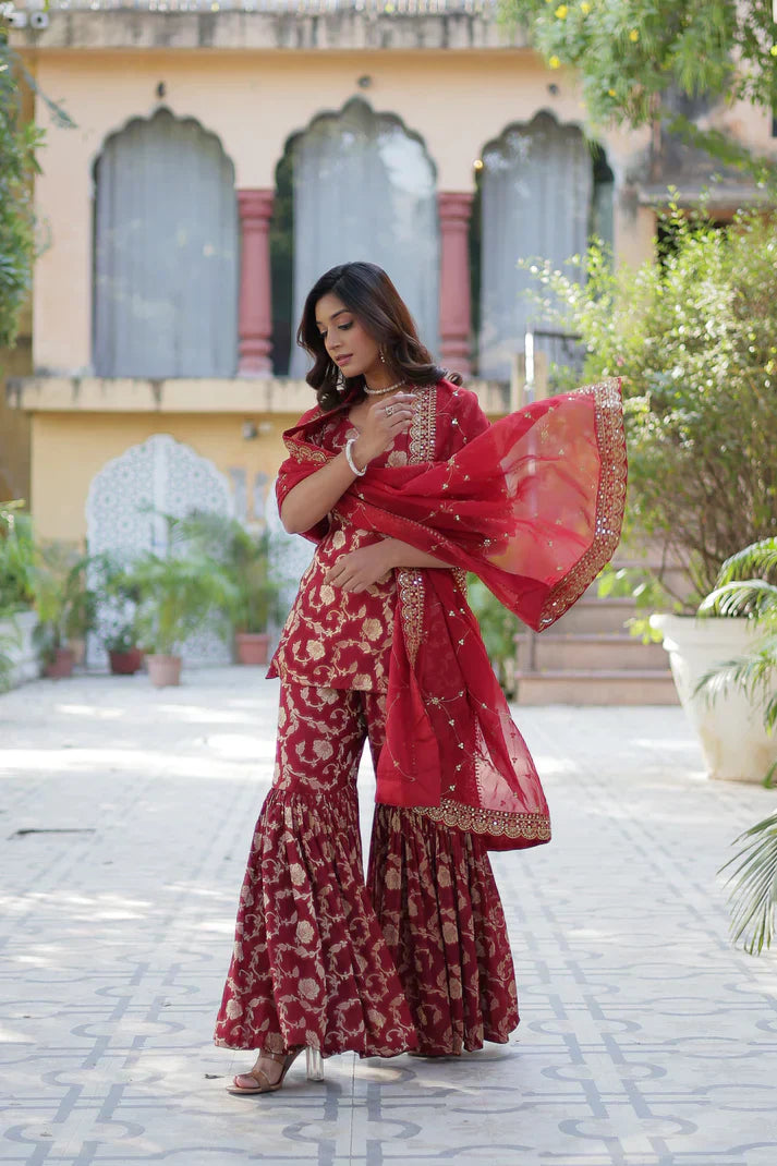 WEDDING SPECIAL VISCOSE GEORGETTE JACQUARD GHARARA SET WITH DUPATTAPFAB1120)