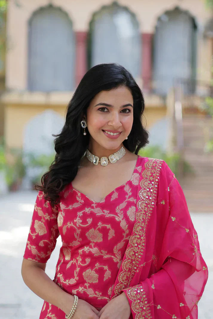 WEDDING SPECIAL VISCOSE GEORGETTE JACQUARD GHARARA SET WITH DUPATTAPFAB1120) (01)