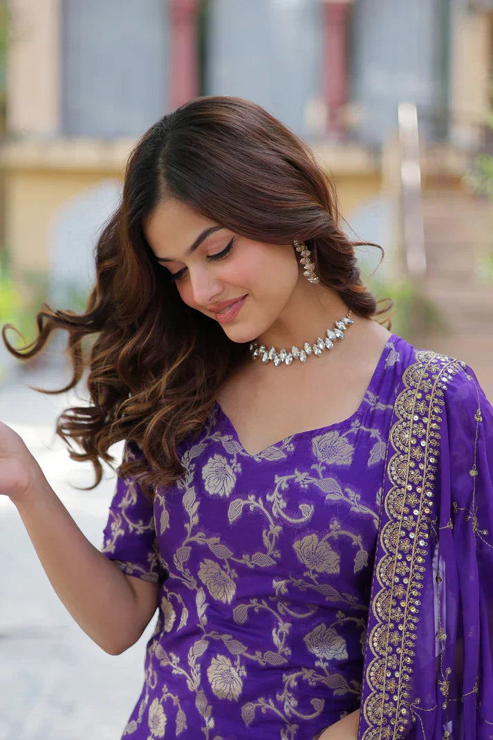 WEDDING SPECIAL VISCOSE GEORGETTE JACQUARD GHARARA SET WITH DUPATTAPFAB1120) (02)