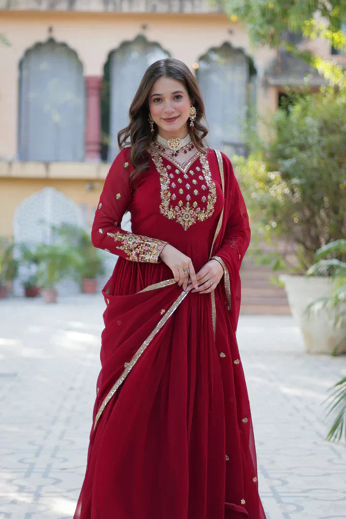 WEDDING SPECIAL BLOOMING GEORGETTE RICH SEQUANCE EMBROIDERED GOWN WITH DUPATTAPFAB1