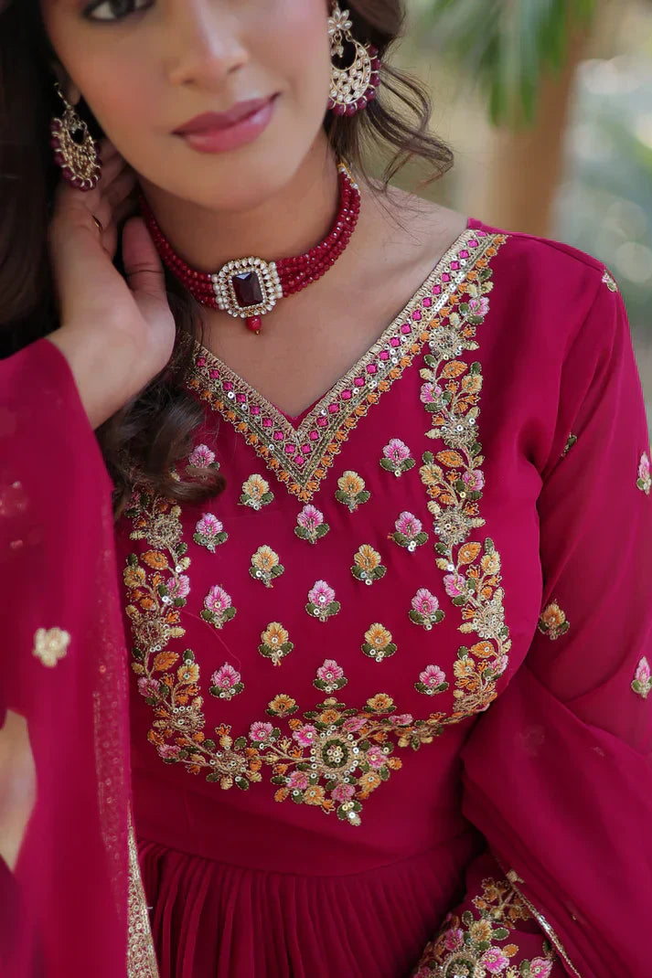 WEDDING SPECIAL BLOOMING GEORGETTE RICH SEQUANCE EMBROIDERED GOWN WITH DUPATTAPFAB108)