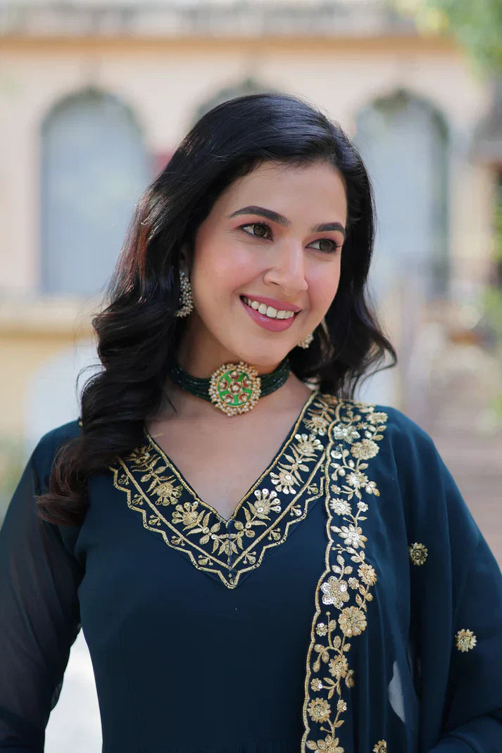 WEDDING SPECIAL FAUX BLOOMING GEORGETTE EMBROIDERED GOWN WITH DUPATTAPFAB159)