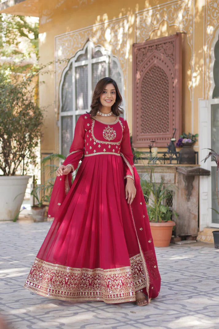 WEDDING SPECIAL GEORGETTE RICH SEQUINS EMBROIDERED GOWN WITH DUPATTAPFAB1108)