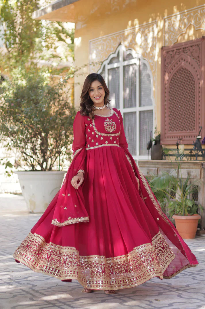 WEDDING SPECIAL GEORGETTE RICH SEQUINS EMBROIDERED GOWN WITH DUPATTAPFAB1108)