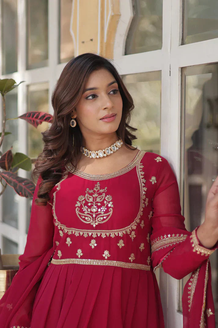 WEDDING SPECIAL GEORGETTE RICH SEQUINS EMBROIDERED GOWN WITH DUPATTAPFAB1108)