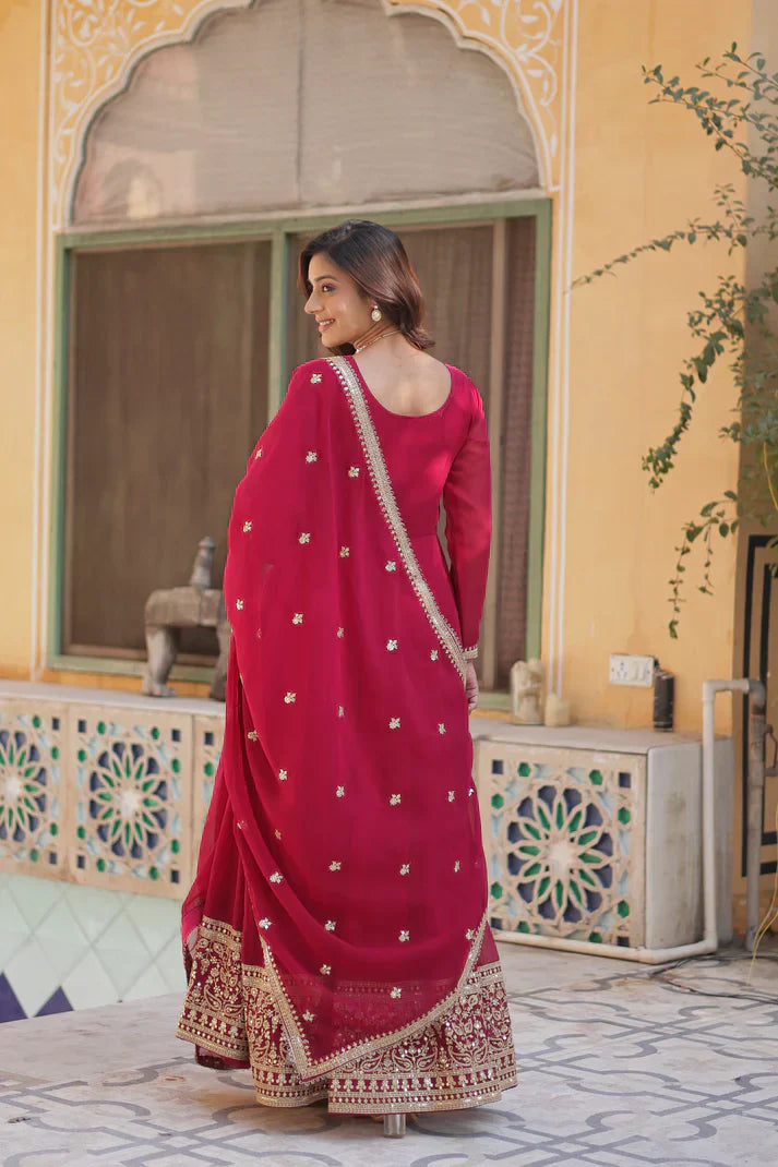 WEDDING SPECIAL GEORGETTE RICH SEQUINS EMBROIDERED GOWN WITH DUPATTAPFAB1108)